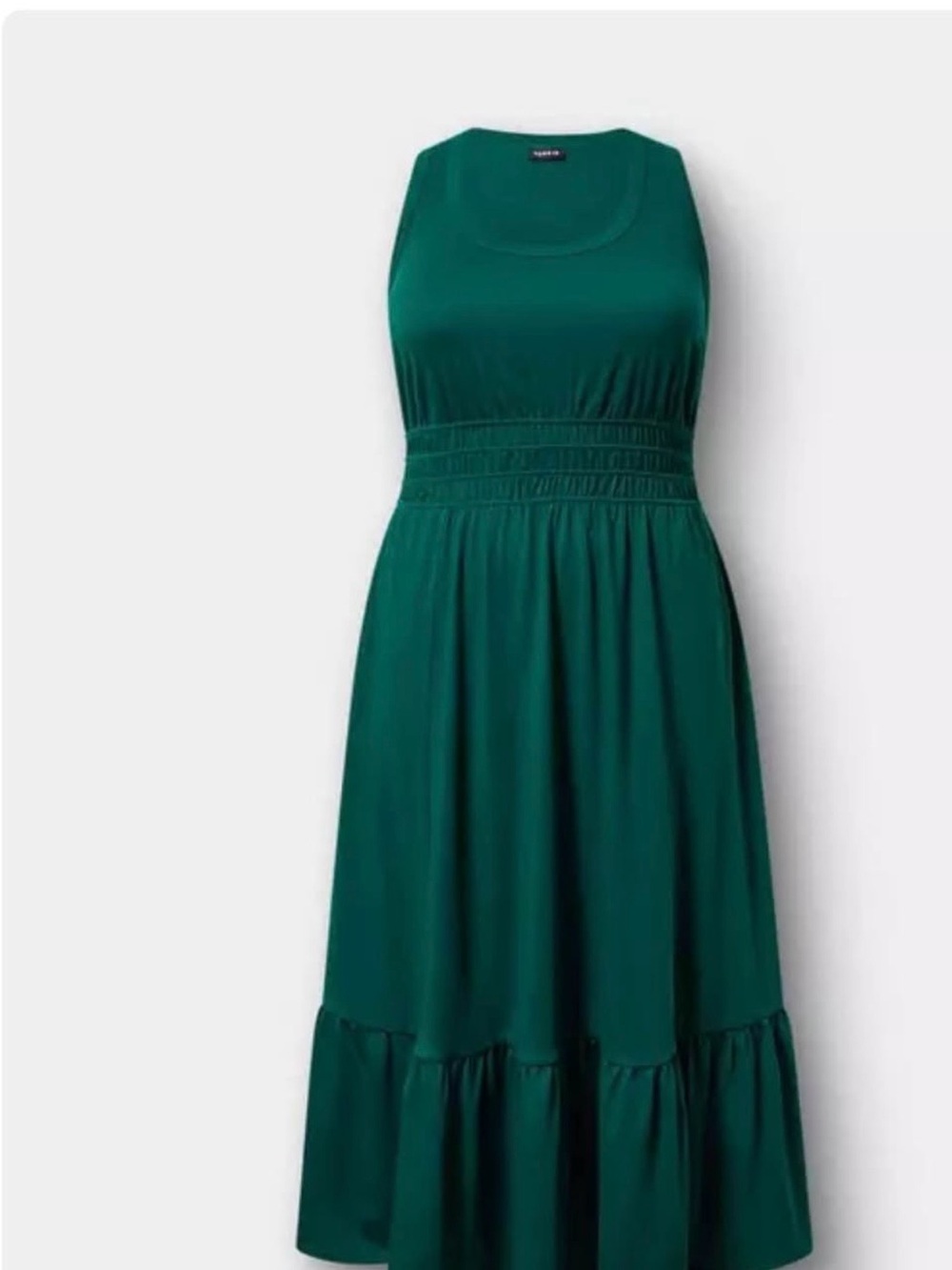 torrid NWT Sleeveless Emerald Green Shirred Waist Tiered Midi Dress
